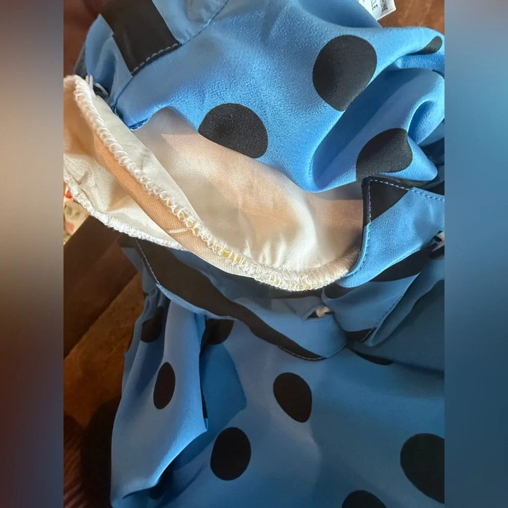 Vintage. Egon von Furstenberg. Polka Dot/Stripe Belted Shirt Dress. Blue/Black 8 - Picture 10 of 10